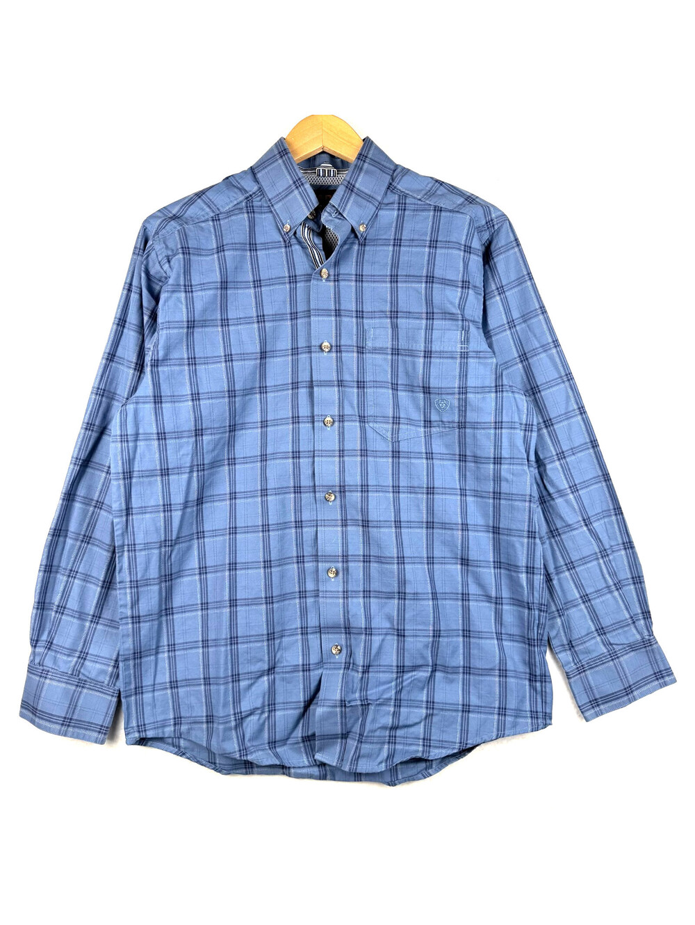 Ariat Pro Series Mens Small Blue Plaid Button Down Work Wear Long Sleeve Shirt